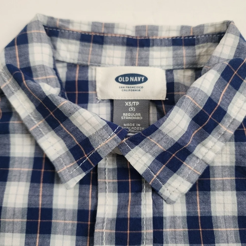 Old Navy Boys Navy Gingham Long Sleeves Shirt, sz XS (5)